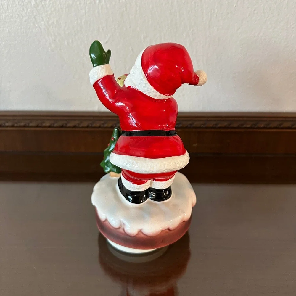 Vintage 1981 Santa Claus Ceramic Music Box Japan Christmas Figurine 6.5